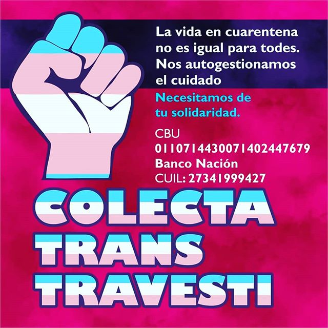 Volante con información sobre la colecta trans travesti organizada por el espacio de géneros de La Plata