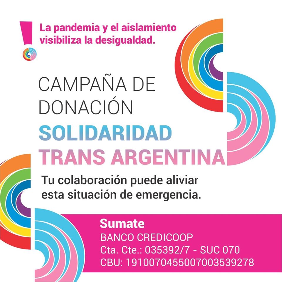 Volante con información sobre la campaña de donación Solidaridad Trans Argentina