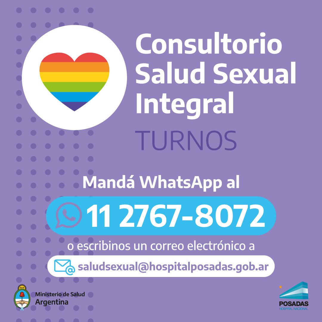 Corazón con la bandera del orgullo. consultorio salud sexual integral. manda whatsapp al 1127678072 en el horario de 8 a 14horas. O escribí al correo electrónico saludsexual@hospitalposadas.gob.ar