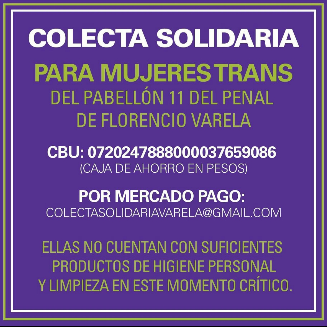 Volante con información sobre la colecta para mujeres trans del pabellón 11 del penal de Florencio Varela