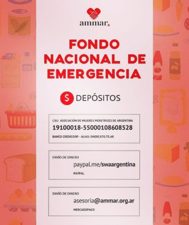 Volante con información sobre la campaña de financiamiento para mantener las acciones de la AMMAR. Se ve de fondo una variedad de alimentos