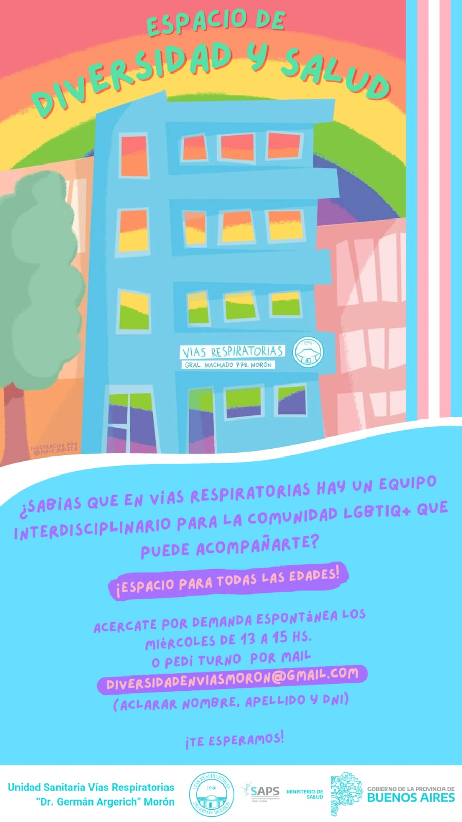 Afiche del espacio de diversidad y salud en Morón llamado Unidad Sanitaria Vias Respiratorias Dr Germán Argerich