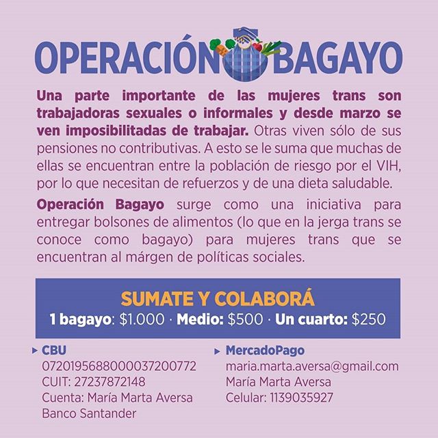 Volante con información sobre la campaña para comprar bolsones de comida Operación Bagayo